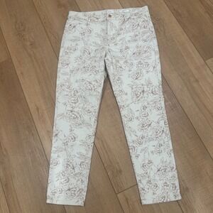 Floral Botanical Straight Leg Pants Jeans Cottagecore Romantic Cream 14T‎ Ankle